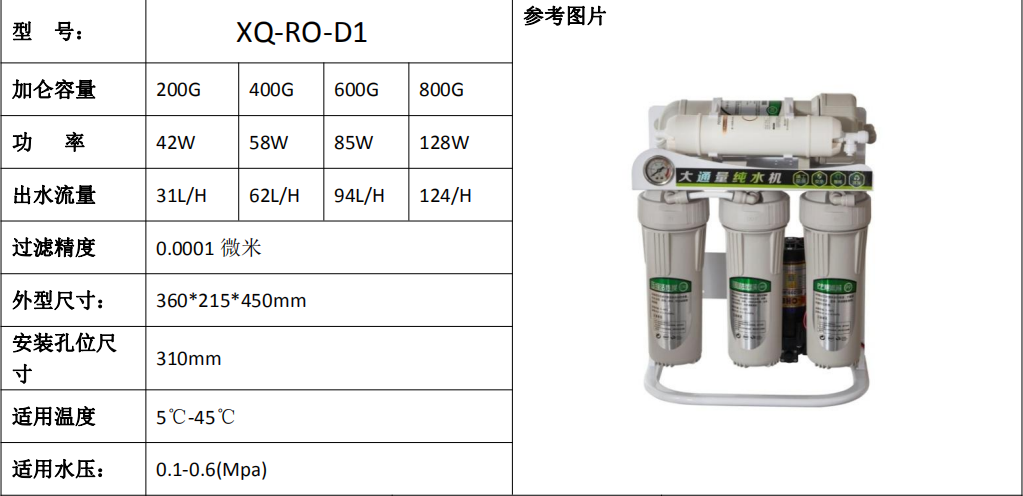 配套系列 RO 反渗透 XQ-RO-D1 可定制出水量